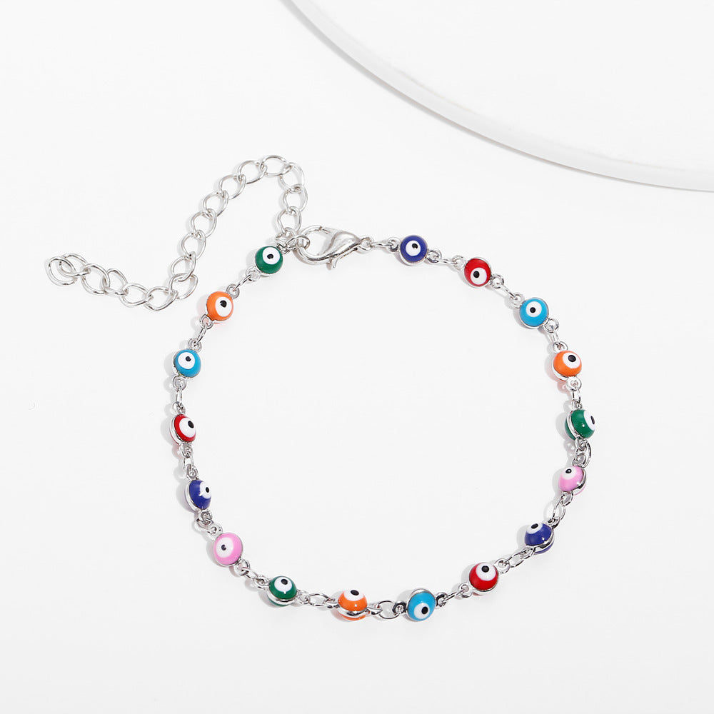 Wholesale Creative colorful eyes geometric chain beach anklet